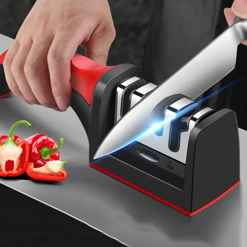 Kitchen Gadgets Needed - مبراة سكاكين ثلاثية المراحل متعددة الوظائف