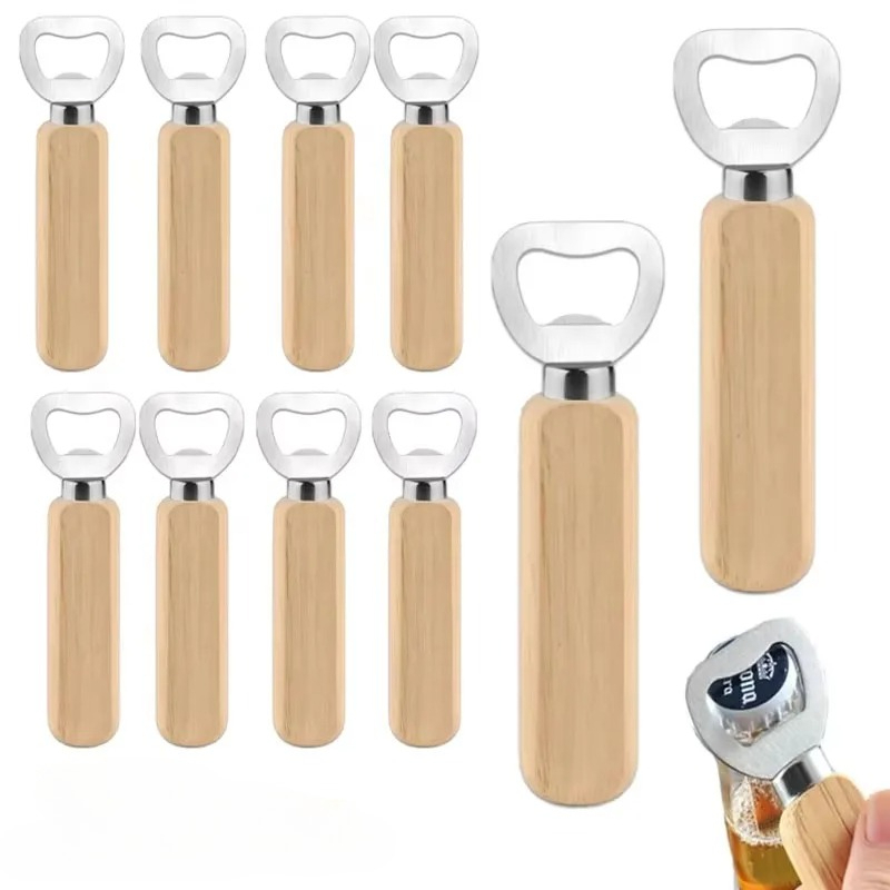 Kitchen Gadgets Home Party - فتاحة زجاجات خشبية من الفولاذ المقاوم